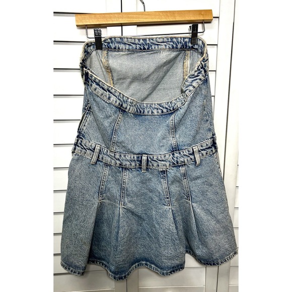 Zara Strapless Pleated Denim Mini Dress Women's Size Medium Light Wash - Picture 8 of 8
